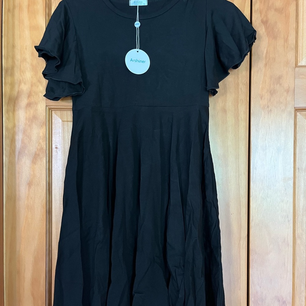 Black Ruffled Casual Sundress with Flutter Sleeves